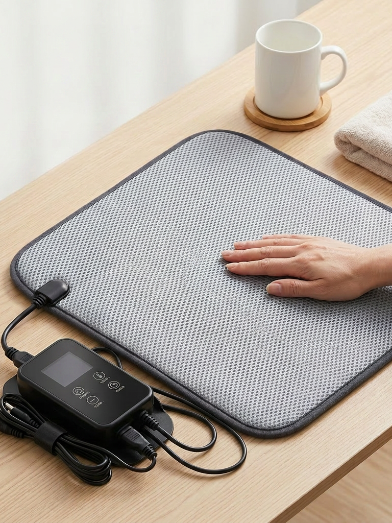 Electric heating therapy pad with digital control displaying 45°C and 30 minutes